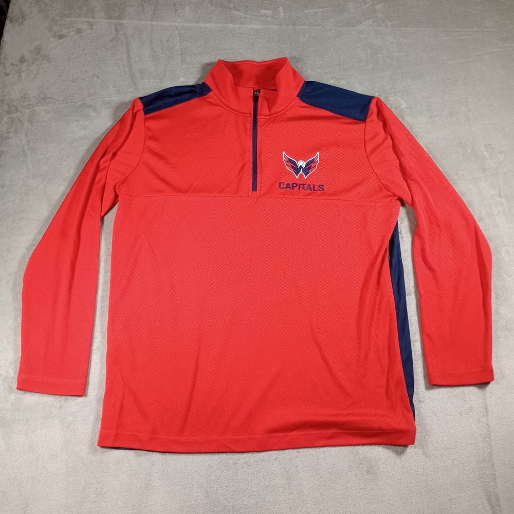 NHL Washington Capitals Pullover Mens Large Red Navy Quarter Zip Hockey Fan Gear